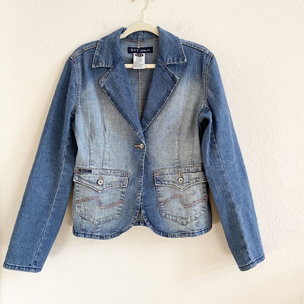R.V.T. Jeans Womens Jacket Ombre Blueβ Denim Buttons Pockets Stitching M